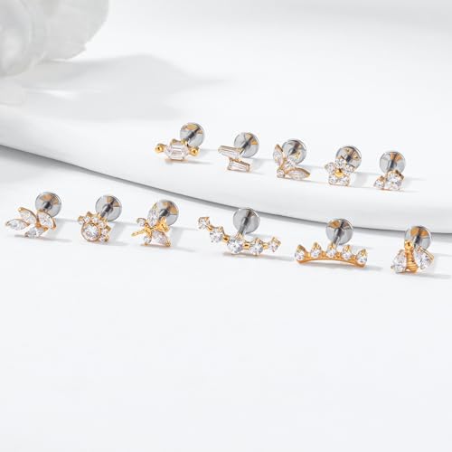 G23 Titanium Flat Back Earrings Studs 20g 18g 16g F136 Titanium Labrets Press Fit Threadless Push In Dainty Cartilage Helix Conch Lobe Lip Tragus Piercing Jewelry Push Back - style: 18G Style J