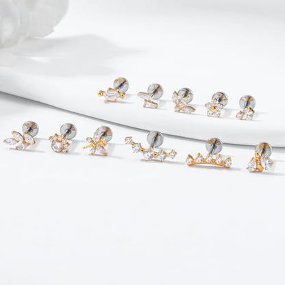 G23 Titanium Flat Back Earrings Studs 20g 18g 16g F136 Titanium Labrets Press Fit Threadless Push In Dainty Cartilage Helix Conch Lobe Lip Tragus Piercing Jewelry Push Back - style: 18G Style G