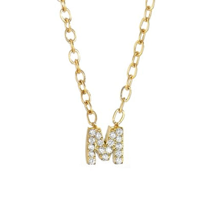 Small Letter Necklace for Women 18K Gold Plated Cubic Zirconia Tiny Initial Necklace Dainty Personalized Name Necklaces - color: M-Gold