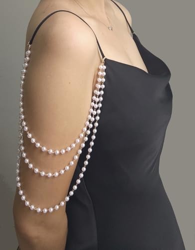 Pearl Arm Chain Wedding bridal Shoulder Jewelry Layered Prom Party Body Jewelry for Slide Dress Costume Accessory - color: Pearl Arm Chain A-2Pcs