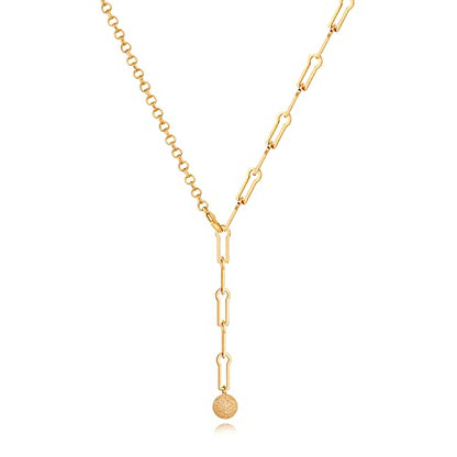Aobei Pearl 18K Gold Plated Moon Star Lion Evil Eye Love Heart Cross Pendant Necklace Medallion Paperclip Chian Choker Layering Jewery for Women - color: Golden Matte Ball