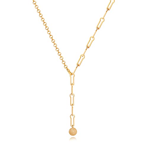 Aobei Pearl 18K Gold Plated Moon Star Lion Evil Eye Love Heart Cross Pendant Necklace Medallion Paperclip Chian Choker Layering Jewery for Women - color: Golden Matte Ball