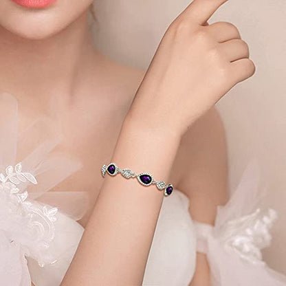 EleQueen Women's Wedding Bridal Jewelry Sets for Brides Bridesmaids, Cubic Zirconia Teardrop Necklace Tennis Bracelet Dangle Earrings Jewellery Set - color: 10-Amethyst Color Clear-Tone