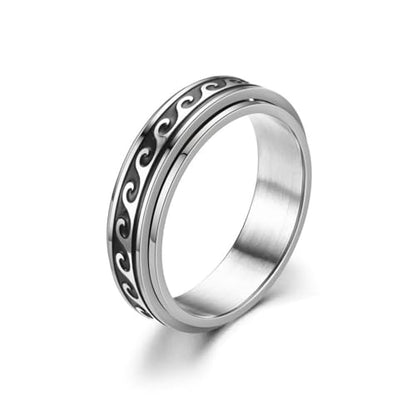 Wave Spinner Ring For Women, Summer Ocean Nautical Pattern Anti-Anxiety Fidget Two Tone Stainless Steel Jewelry Gift - color: Wave Spinner 10
