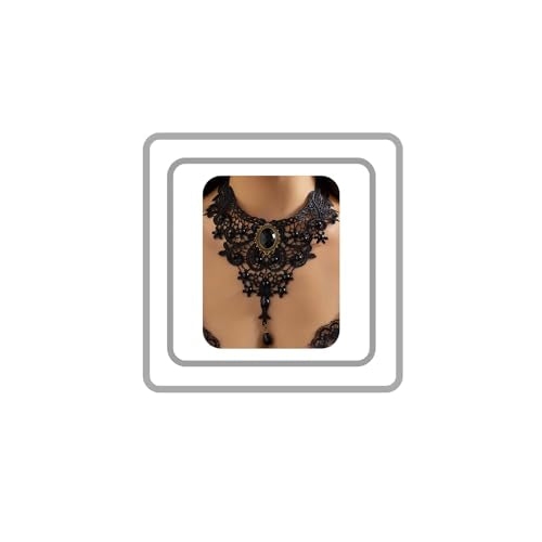 Black Lace Choker Necklace for Women Gothic Collar Choker Necklace Red Black Crystal Tassel Necklace Vintage Vampire Necklaces Halloween Costume Accessories - color: Black