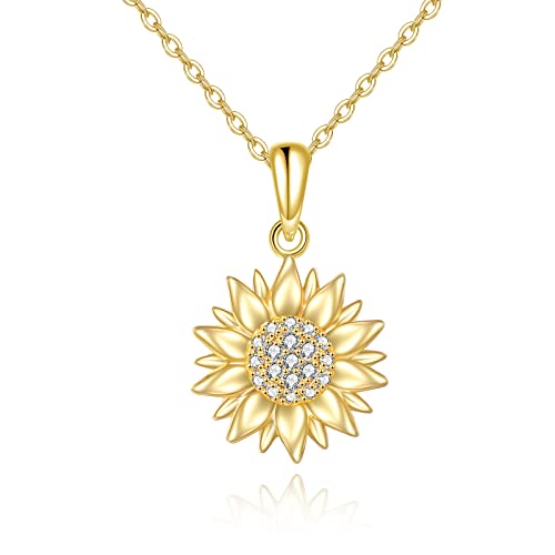 KECHO 14k Yellow Gold Sunflower Jewelry for Women, Fine Gold You are My Sunshine Jewelry Gifts for Her - style: Sunflower Necklace