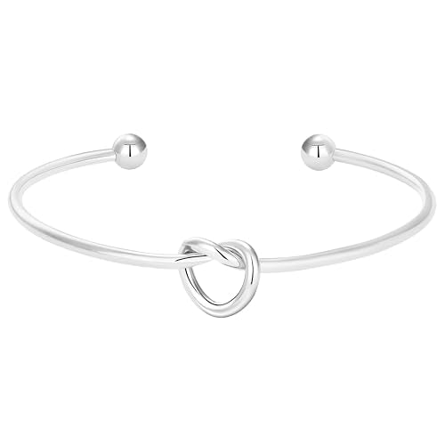 Gelbesty Infinity Love Knot Dainty Gold Bangle Bracelets for Women, 14K Gold Plated Adjustable 925 Silver Bracelet, Trendy Jewelry Gifts for Valentine's Day - color: Silver_Heart