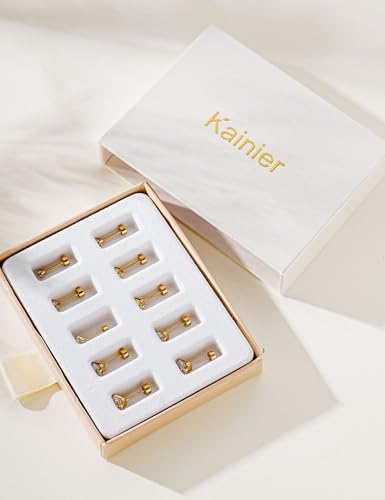 Kainier Women's 14K Gold Plated CZ Stud Earrings Simulated Diamond Round Cubic Zirconia Ear Stud Set（5 Pairs)… - color: CZ-Gold-Plated