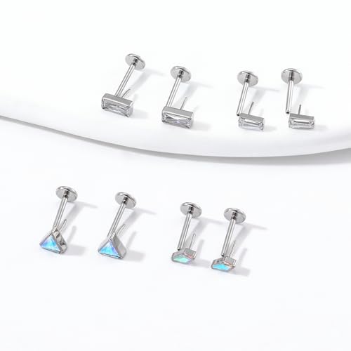 BelezaDosas G23 Hypoallergenic 18g Flat Back Studs Earrings F136 Implant Grade Titanium Tiny Press Fit Threadless Push in Cartilage Helix Labret Lip Conch Tragus Piercing Jewelry - style: style A