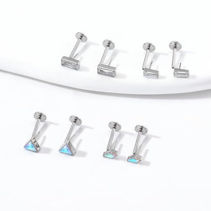 BelezaDosas G23 Hypoallergenic 18g Flat Back Studs Earrings F136 Implant Grade Titanium Tiny Press Fit Threadless Push in Cartilage Helix Labret Lip Conch Tragus Piercing Jewelry - style: style A