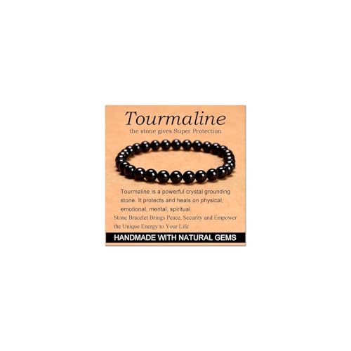 Carnelian Bracelet - Stone of Luck,Stretch Natural Stone Crystal Beads Jewelry Gifts for Women Men Unisex - color: Black Tourmaline-Super Protection, size: 6mm