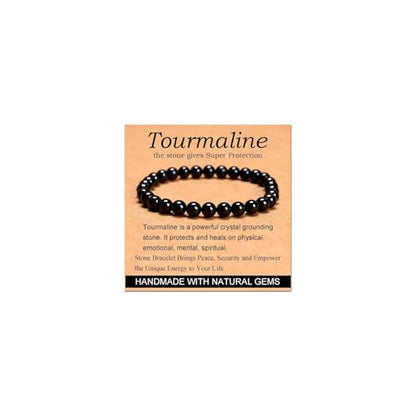 Carnelian Bracelet - Stone of Luck,Stretch Natural Stone Crystal Beads Jewelry Gifts for Women Men Unisex - color: Black Tourmaline-Super Protection, size: 6mm