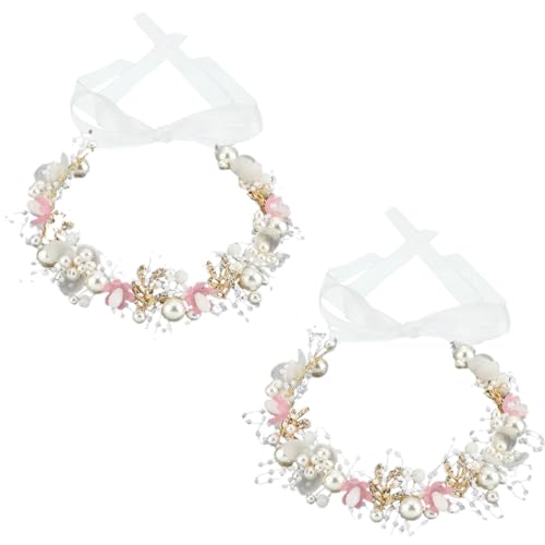 2 Pcs Flower Girl Headpiece, Silver Pearl Rhinestone Flower Hair Accessories Princess Headband for Bridal Wedding First Communion (pink) - color: pink