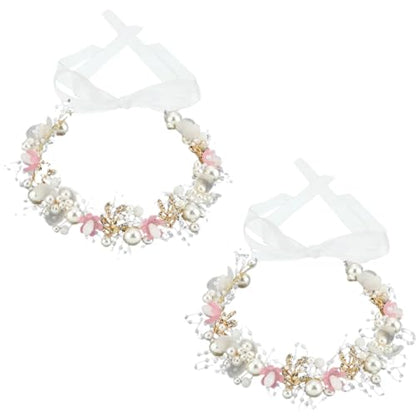 2 Pcs Flower Girl Headpiece, Silver Pearl Rhinestone Flower Hair Accessories Princess Headband for Bridal Wedding First Communion (pink) - color: pink