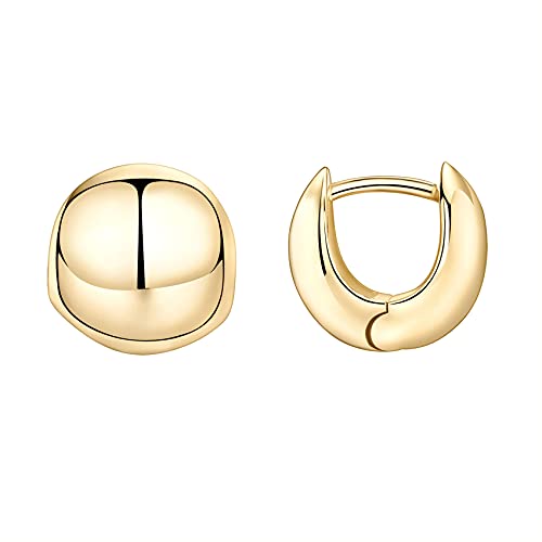 PAVOI 14K Gold Plated Chunky Huggies Earrings for Women - 925 Sterling Silver Posts Small Gold Huggie Hoop Earrings - Ultra Thick Hoops Trendy Jewelry - style: Ball