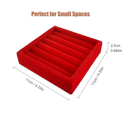 SCIKHETF Velvet Ring Earrings Studs organizer Tray Small Ring Insert Display Tray 5 Slots Stackable (Red) - color: Red