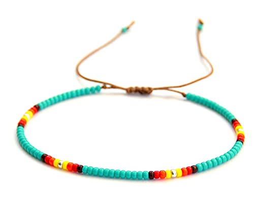 Anklet for Women, Turquoise Beaded Native American Style Boho Anklet, Bohemian Hippie Colorful Beach Summer Waterproof Anklet for Women and Girls, Handmade by Tribes