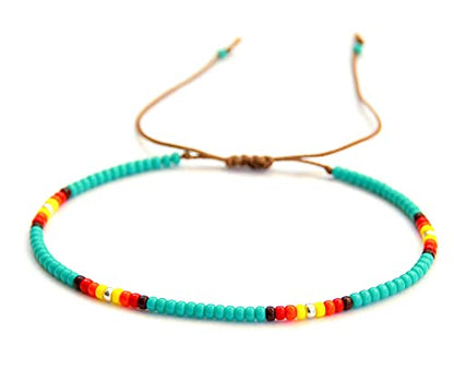Anklet for Women, Turquoise Beaded Native American Style Boho Anklet, Bohemian Hippie Colorful Beach Summer Waterproof Anklet for Women and Girls, Handmade by Tribes