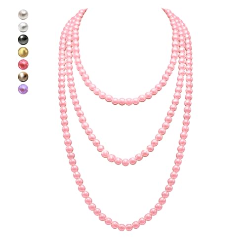 Women's Long Pearl Necklace - Natural Cultured Pearls - Luxurious 8mm Strand Pearls - 1920s Timeless Elegance - Great for Wives, Girlfriends, Sisters, and Besties - Length 60In/71In - color: Rosy Blush, size: 60In