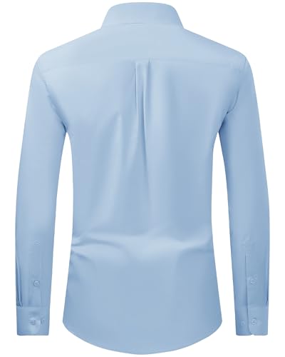 Alimens & Gentle Men's Dress Shirt Regular Fit Stretch Stain Shield Long Sleeve Solid Business Wedding Button Down Shirts - color: Light Blue, size: Large
