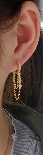 Round CZ Chain Dangle Drop Small Hoop Cuff Earrings S925 Sterling Silver for Women Cartilage Sensitive Ears Fashion Crystal Threader Tassel Hanging Personalized Huggie Hoops Gifts