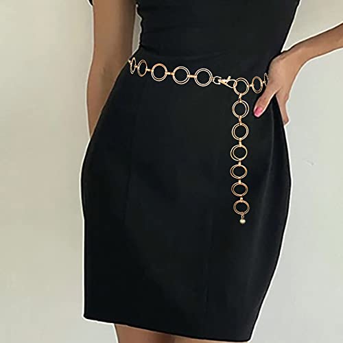 Women's Chain Belt Metal Waist Belt Chunky Belly Link Belt - color: O-ring Gold, size: L: 53.1 in