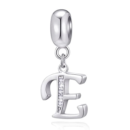 26 Letter Pendant Charms, Polished 925 Sterling Silver Complete Initial A-Z Dangling CZ Stone Alphabet Beads, fits European Bracelet Necklace, Gift for Mother/Father/Daughter/Son/Sister/Aunt - color: Letter E CZ Pendant Charm
