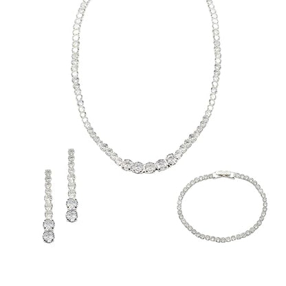 Bride Jewelry Set Silver Crystal Wedding Necklace Earrings Bracelet Set - Bridal Rhinestone Brass Pendant Accessories for Women and Bridesmaids - style: Jewelry Set 07