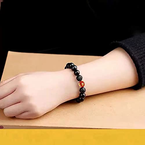 Black Obsidian Bracelet,Feng Shui Black Obsidian Wealth Bracelet for Women Men Couples Handmade Stretch Obsidian Bracelet Bangle with Carved Pixiu Tiger Eye Stone Attract Wealth Money and Good Luck - color: H,10mm,Red Agate