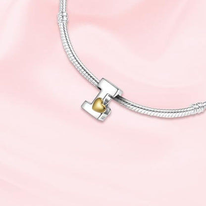 A~Z Alphabet Charm Letter Beads 925 Sterling Silver with Heart-shaped 5A Cubic Zircon Stones fits Pandora European Bracelets Necklace Jewelry Gift for Women - style: I Letter Charms