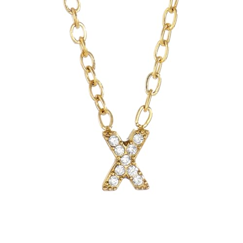 Small Letter Necklace for Women 18K Gold Plated Cubic Zirconia Tiny Initial Necklace Dainty Personalized Name Necklaces - color: X-Gold