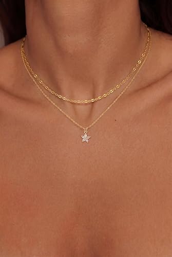 Tewiky Dainty 14k Gold Plated/Silver Cubic Zirconia Necklaces for Women, Simple CZ Jewelry Necklaces Trendy Gifts - color: Gold layered flower CZ