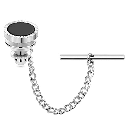 HAWSON Black Stone Tie Tack for Men Tie Pin with Chain for Wedding Birthday Anniversary Party - color: silver tone 1