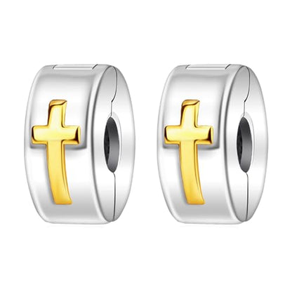 Clip Stopper Spacer Charms for Bracelets Necklaces, Compatible with Pandora,Jewery Making DIY - style: Cross Clip