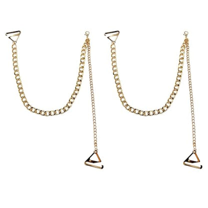 2PCS Adjustable Cuban Link Underwear Chain for Women Simple Bra Shoulder Strap Aesthetic Non-slip Lingerie Straps Bridal Wedding Dress Rave Party Festival Accessories Summer Body Jewelry - color: Gold