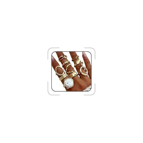 CSIYANJRY99 Gold Silver Rings Set for Women Trendy Irregular Chunky Gold Ring Baroque Pearl Rings Stackable Statement Knuckle Ring Jewelry - color: E-Gold