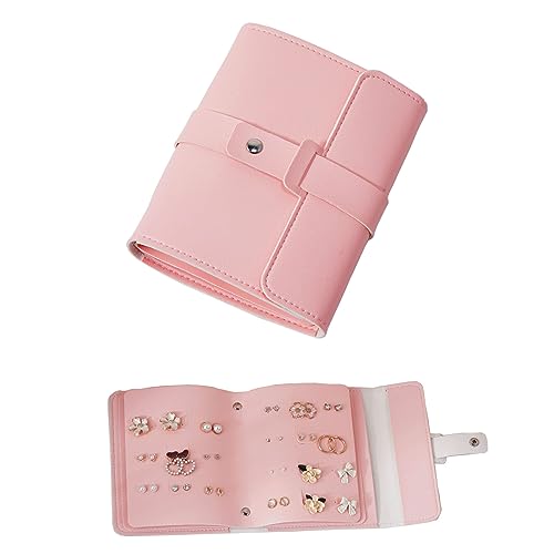 LAKE OF FIRE Earring Holder Organizer with Foldable Book Design,Pink | Portable,Pu Leather,42 Pairs Earring Storage Organizer,Travel Essentials for Women - color: Pink