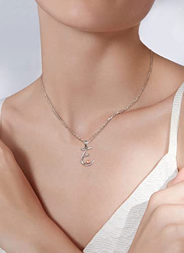 CELESTIA 925 Sterling Silver Initial Necklaces 26 Letter with Rose Gold Heart - 18 Inch Chain - color: E-Initial