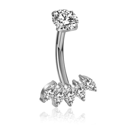 Gold Belly Button Ring, Titanium Dangle Floating Navel Piercing Jewelry - color: Silver-Leaf-10mm