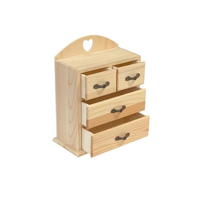 Pack of 2 Unfinished Wood box with Mini Drawers for Jewellery,Small Wooden Organizer Storage Box for Crafts Hobbies DIY Project
