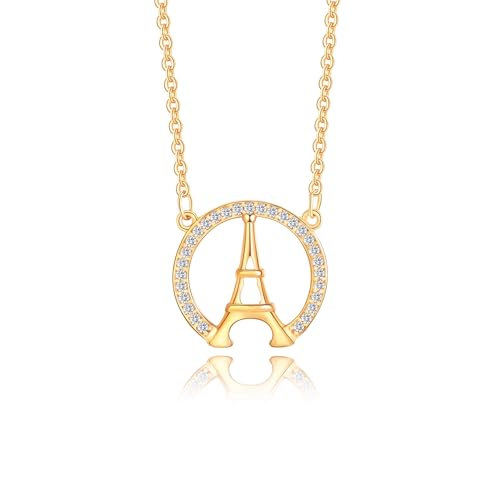 Gold Plated Pendant Necklaces for Women Cubic Zirconia Accent 18 Inch Adjustable Chain Hypoallergenic Gift for Wife Mom Birthday Valentines Day - style: Paris tower