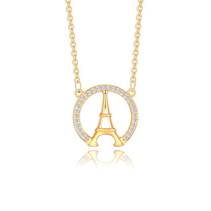 Gold Plated Pendant Necklaces for Women Cubic Zirconia Accent 18 Inch Adjustable Chain Hypoallergenic Gift for Wife Mom Birthday Valentines Day - style: Paris tower