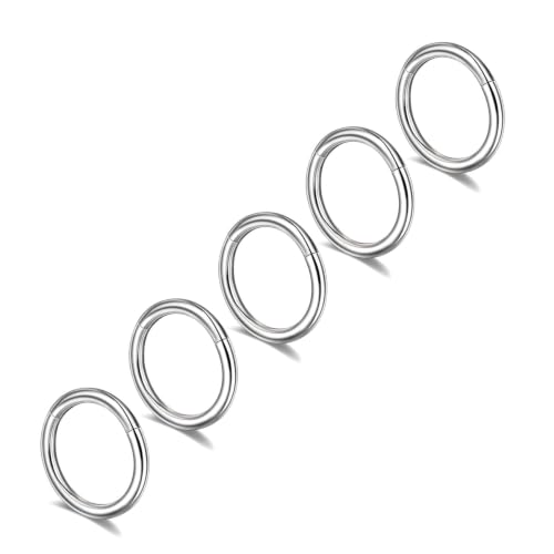 Lantine Nose Rings Hoops set for Women Set 316L Surgical Steel Septum Rings Rook Daith Tragus Piercing Jewelry Hinged Cartilage Hoop Earrings - color: 5Pcs Steel, size: 16G 8mm