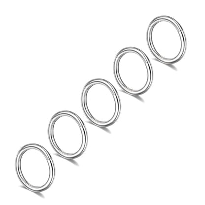 Lantine Nose Rings Hoops set for Women Set 316L Surgical Steel Septum Rings Rook Daith Tragus Piercing Jewelry Hinged Cartilage Hoop Earrings - color: 5Pcs Steel, size: 16G 8mm