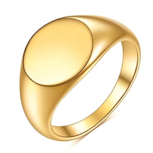 MYNENEY Stainless Steel Round Statement Pinky Signet Rings for Men Women - color: Gold