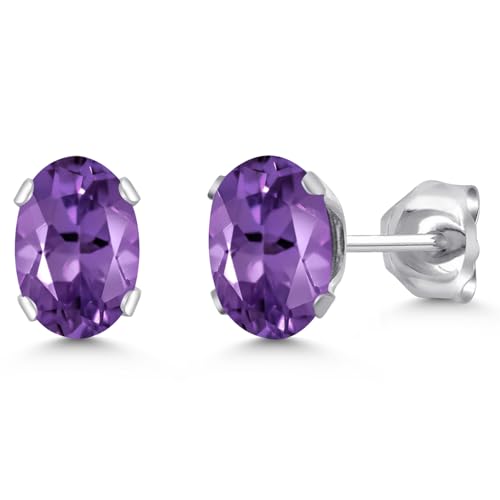 Gem Stone King Oval Gemstone Birthstone Stud Earrings for Women Men | Oval Cut 7X5MM | Fine Jewelry Gifts for Mom Dad Wife Him Her - style: Amethyst, February