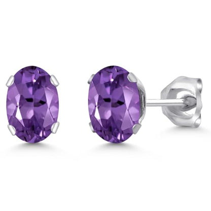 Gem Stone King Oval Gemstone Birthstone Stud Earrings for Women Men | Oval Cut 7X5MM | Fine Jewelry Gifts for Mom Dad Wife Him Her - style: Amethyst, February