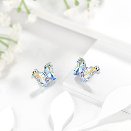 Aurora Tears Butterfly Necklace Earrings Ring Bracelet - Women 925 Sterling Silver Animal Butterflies Birthstone Pendant Crystal Wedding Birthday Jewelry - color: earrings-April-Diamond