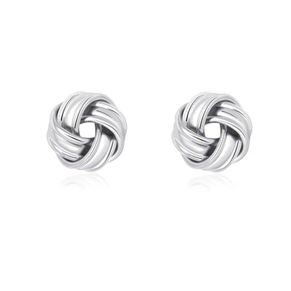 Love Knot Stud Earrings for Women Gold Plated Knot Earrings Geometric Twisted Statement Earrings Trendy Jewelry - color: Silver 12mm Knot