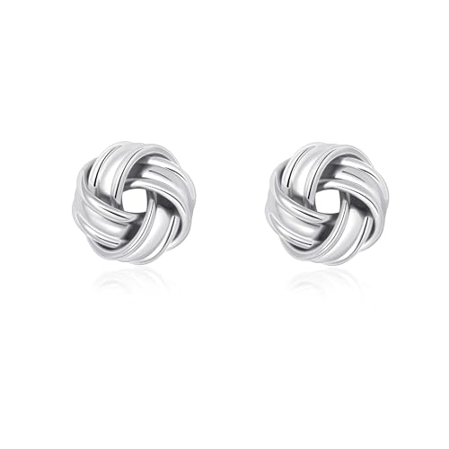 Love Knot Stud Earrings for Women Gold Plated Knot Earrings Geometric Twisted Statement Earrings Trendy Jewelry - color: Silver 12mm Knot